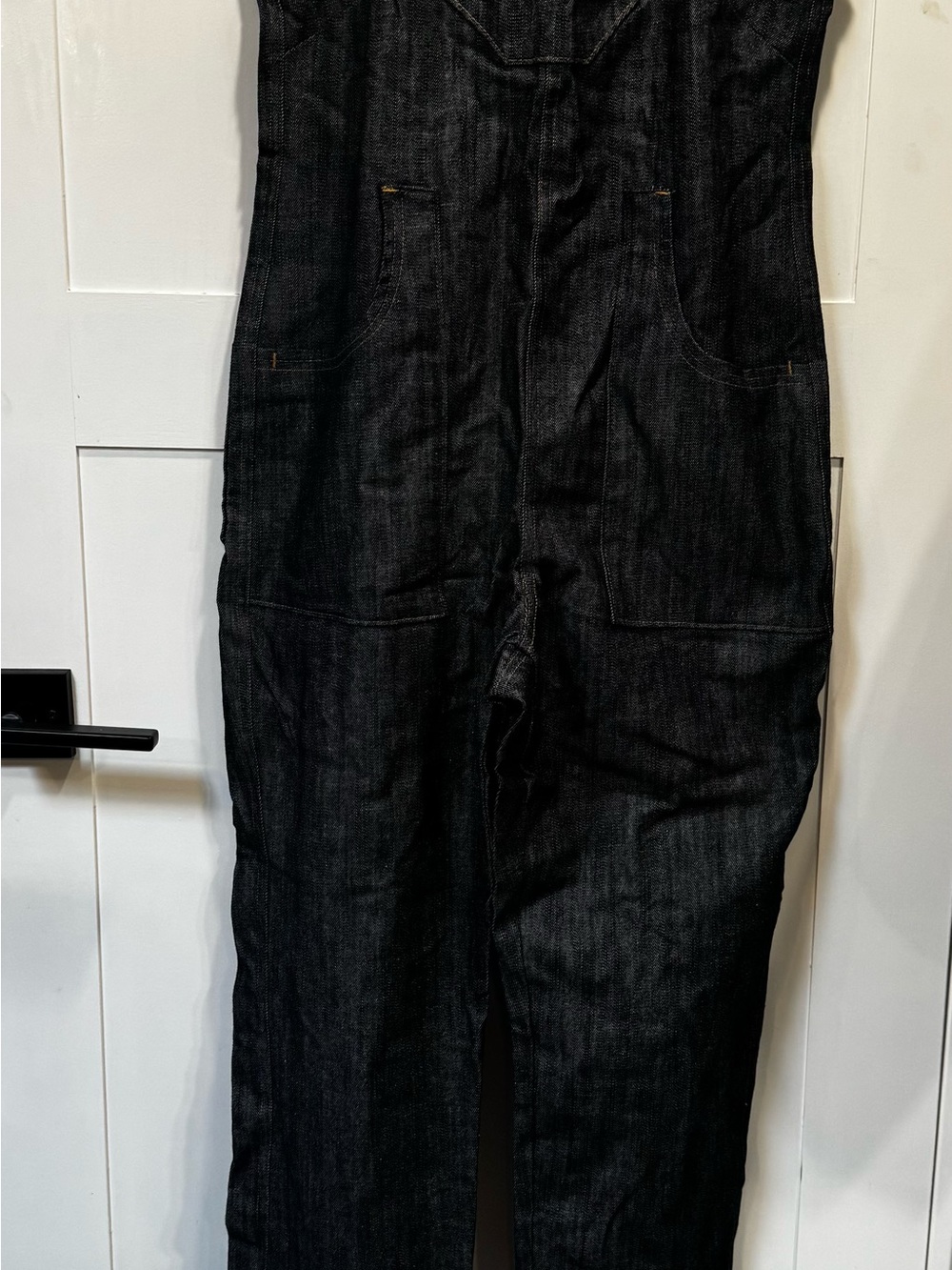 Womens Black Denim Overalls - Classic Dark Jean Jumpsuit